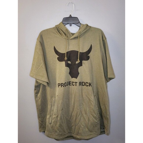 Under Armour Project Rock Short Sleeve Hoodie Men's 2XL Green Bull Gym Training - Picture 1 of 4